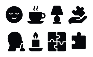 Relaxation and mindfulness icons with puzzle elements for designs