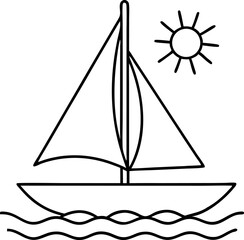 Sailboat With Sun Line Art Vector Illustration