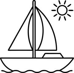Sailboat With Sun Line Art Vector Illustration