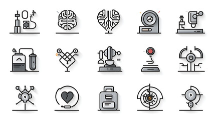 Innovative technology icons illustrating science concepts in modern graphic design style