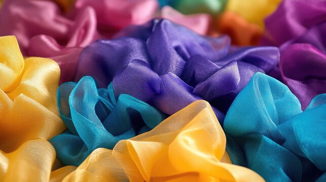 Vibrant, crumpled silk fabrics in assorted colors