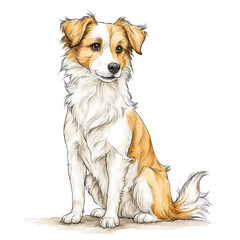 Fototapeta premium A cute dog with fluffy fur sits patiently looking hopeful in illustration.