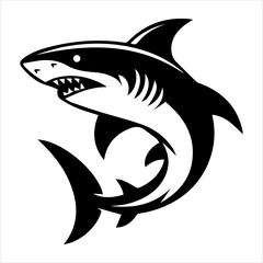 Minimalist black silhouette shark logo with dynamic pose and sharp design elements