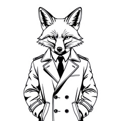 Fox head man wearing coat. Animal in clothes illustration.