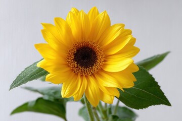Fototapeta premium A vibrant sunflower in full bloom with vivid yellow petals and a rich brown center, captured in natural