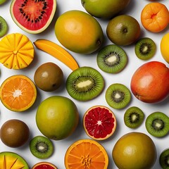 Top view of assorted tropical fruits