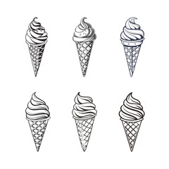 Set of Ice Cream Cone Silhouettes in Hand-Drawn Style – Vector Illustration