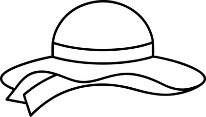 Sunhat With Ribbon Line Art Vector Illustration