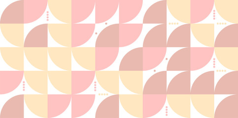 Geometric pastel pattern with rounded shapes and dotted elements in pink and beige tones for modern decoration and design.