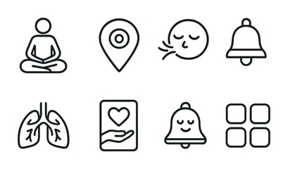 Wellness and health line icons set – outline, linear, fitness and mindfulness symbols