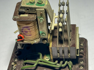 old electric contactor without housing close-up