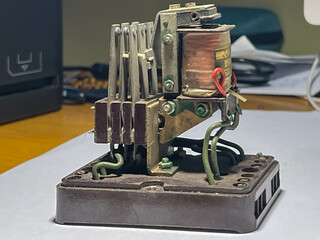 old electric contactor without housing close-up