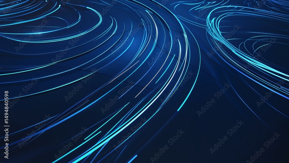 Poster abstract blue lines create dynamic flow in a digital art setting during nighttime