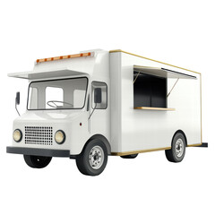 Fototapeta premium Classic White Food Truck Ready for Service in Urban Setting on transparent background