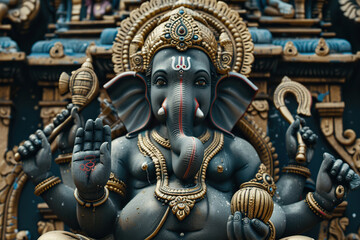 Fototapeta premium Bright holiday composition for happy Ganesh Chaturthi, abstract vivid composition consists of fictional unreal fantastic vision on background