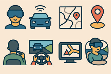 Navigation and gps icon set &ndash; flat, map, location and route symbols