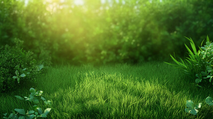 Lush Green Grass with Sunlight. Peaceful Nature Background with Fresh Foliage and Summer Vibes