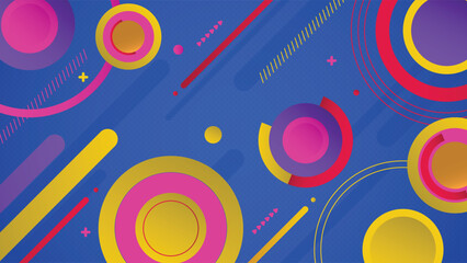 Obraz premium Bright abstract circles and bold lines on a deep blue background with modern colorful design perfect for digital and print media