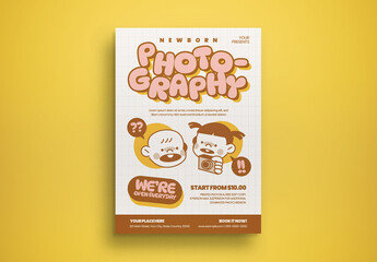 Yellow and Pink Kiddieland Newborn Photography Flyer Layout