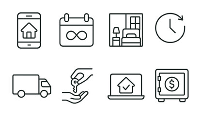 Real estate and rental icon set – outline, linear, home and property symbols