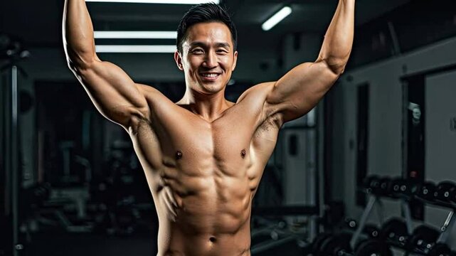 Fitness or bodybuilder male model posing flexing and muscle portrait in studio health for fitness goal