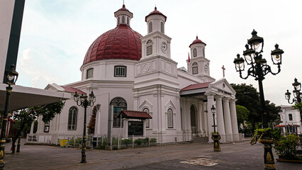 Gereja Blenduk, a historic Protestant church in Semarang, Indonesia, known for its red dome and...