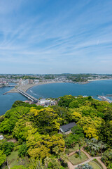 江の島シーキャンドル展望台からの眺め、湘南の海岸線、俯瞰、鳥瞰