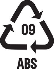 abs plastic recycling symbol with resin code 09 for product labeling, sorting, and waste management