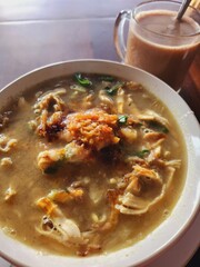 Delicious noodle soup with spices and herbs.