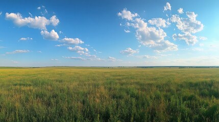Obraz premium Wide open field of green grass under a blue sky