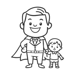 Happy Father's Day coloring book featuring father and son dressed as superheroes.