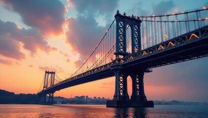 Fototapeta premium Imposing bridge tower against a dramatic sky Steel structure, architectural detail, urban landscape , tower, infrastructure