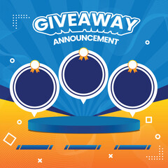 Giveaway Winner Announcement Social Media Banner Tamplate Gradient Blue Yellow Orange Vector Simple