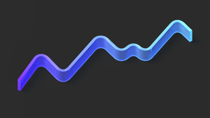 Abstract line chart. Growth. Glassmorphism. 3d illustration.