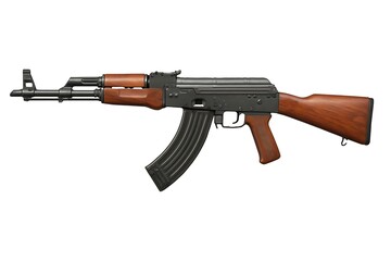 Classic Assault Rifle with Wooden Stock and Curved Magazine Silhouette