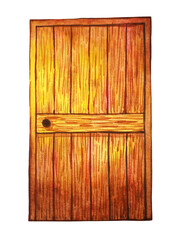 brown vintage wooden door home house architecture retro wood entrance doorway room building old decoration art design illustration watercolor painting color hand drawing white isolated background