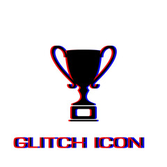Trophy championship cup icon flat. Simple pictogram - Glitch effect. Vector illustration symbol