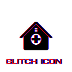 Hospital icon flat. Simple pictogram - Glitch effect. Vector illustration symbol
