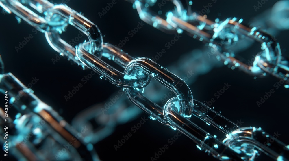 Aufkleber Illuminated Chains Symbolizing Blockchain Technology and Digital Security, Ideal for Financial Innovation and Supply Chain Management Concepts : Generative AI