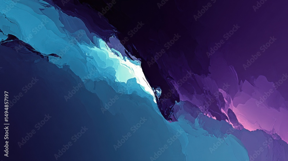 Poster abstract blue and purple landscape with light, representing digital transformation and creative inno