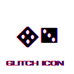 Dice icon flat. Simple pictogram - Glitch effect. Vector illustration symbol