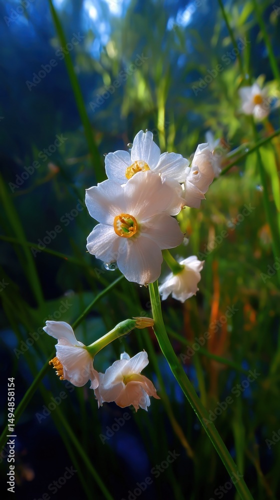 Aufkleber cluster of white narcissus flowers in soft focus, symbolizing purity and new beginnings for springti