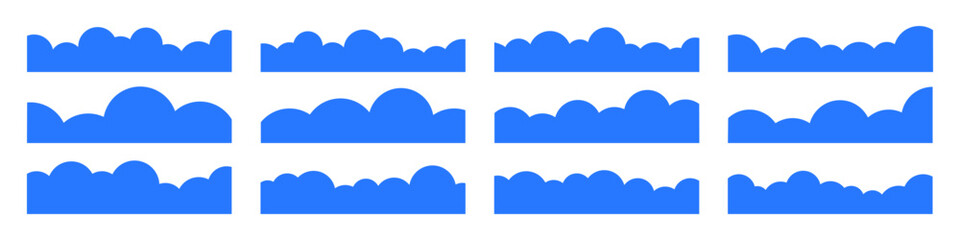 Set of simple clouds border, divider, separator shapes vector illustration