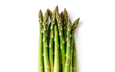 Food background asparagus flat lay pattern. bunch of fresh green asparagus on white background, top view. High quality