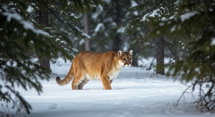 Fototapeta premium Cougar in snowy forest (20)