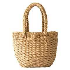 Elegant Straw Tote Bag with Refined Intricate Weaving Isolated on Transparent Background