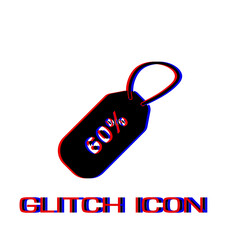 60 percent discount icon flat. Simple pictogram - Glitch effect. Vector illustration symbol
