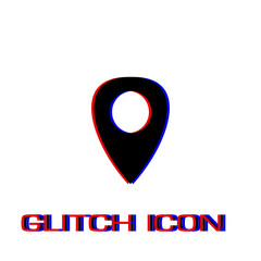 Marker icon flat. Simple pictogram - Glitch effect. Vector illustration symbol