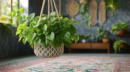 Hanging planter with vibrant greenery