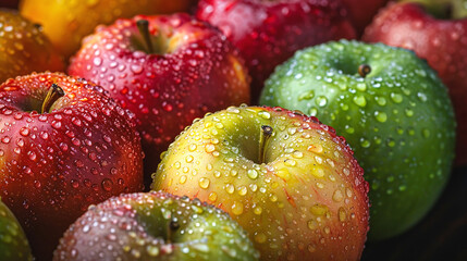 Fresh ripe red and green apples arranged as a full frame background. Ideal for food, healthy lifestyle, organic produce, packaging, and nutrition-related visuals.

